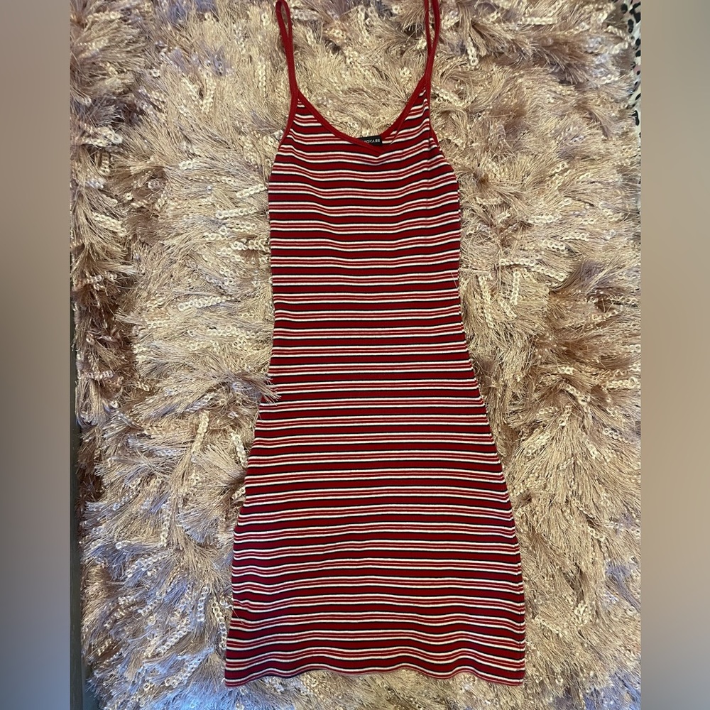 Brandy Melville Red Striped Ribbed Tank Bodycon Mini Dress OS One Size Fits XS/S